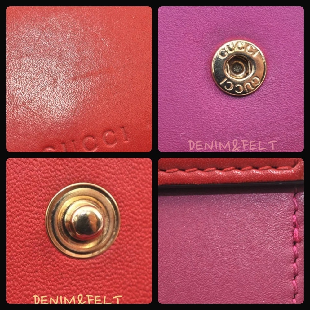 GUCCI Vintage Pink & Red Leather French Flap Bifold Compact Wallet - Picture 15 of 16